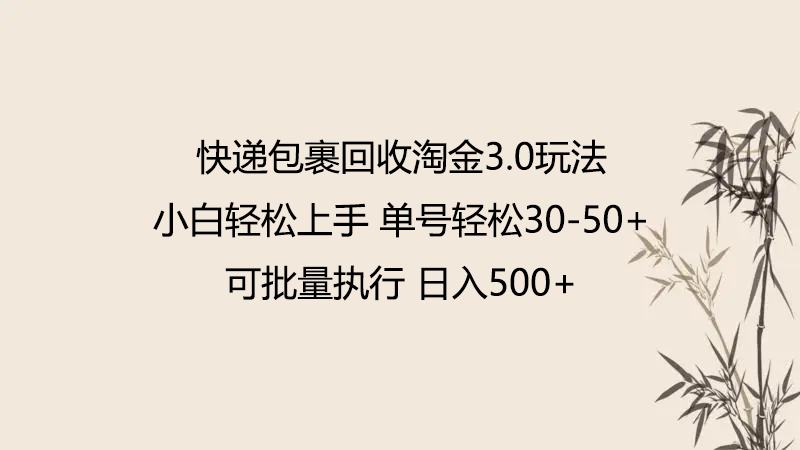 快递包裹回收淘金3.0玩法 无需任何押金 小白轻松上手-小才子资源