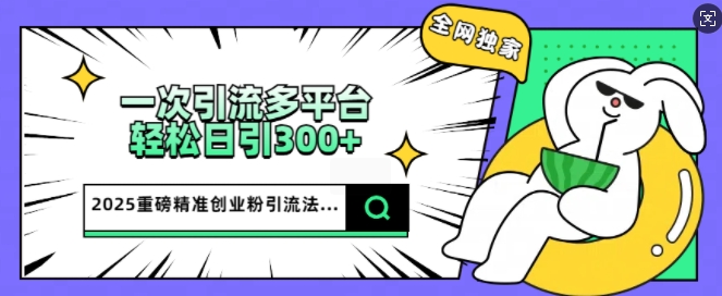 2025重磅全网独家引流法，一次多平台，轻松日引300+精准创业粉-小才子资源