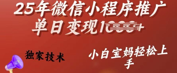 25年微信小程序推广单日变现多张，独家技术，小白宝妈轻松上手【揭秘】-小才子资源