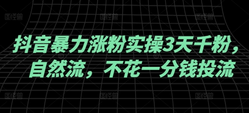 抖音暴力涨粉实操3天千粉，自然流，不花一分钱投流，实操经验分享-小才子资源