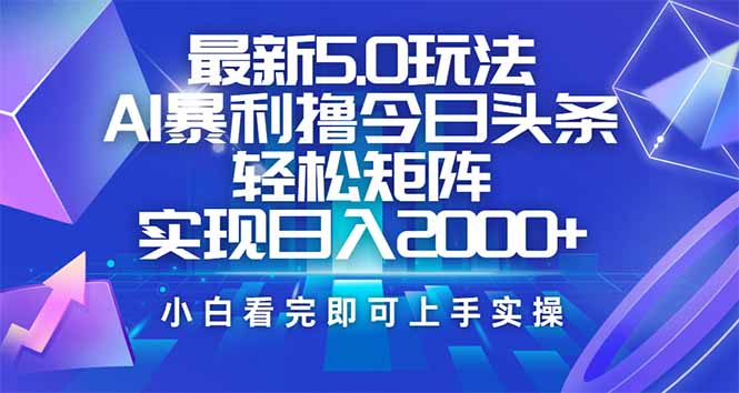 （14336期）今日头条最新5.0玩法，思路简单，复制粘贴，轻松实现矩阵日入2000+-小才子资源